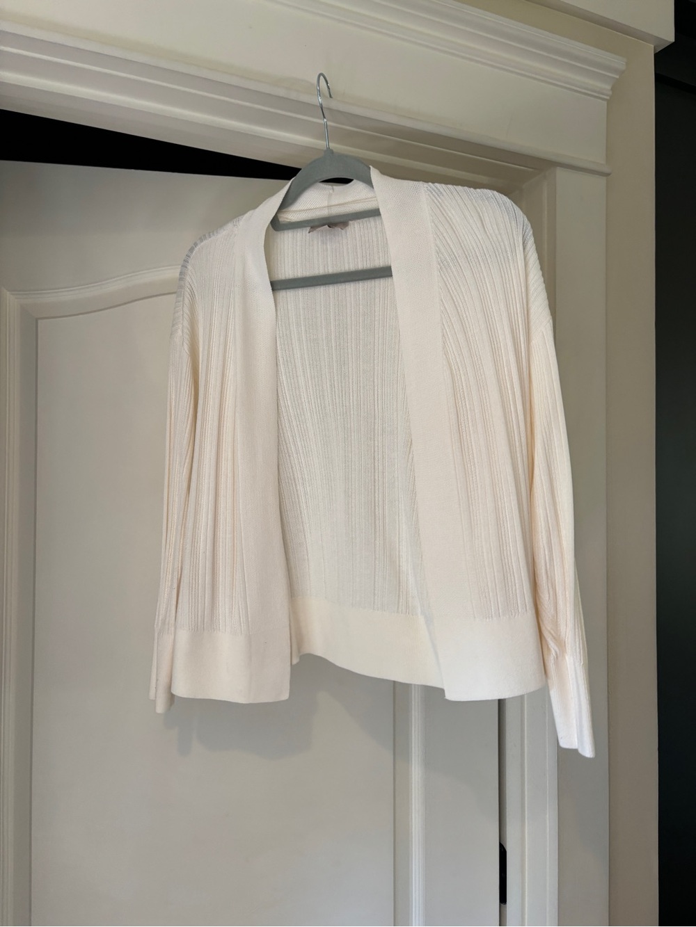 LOFT Cream Open-Front Ribbed Cardigan